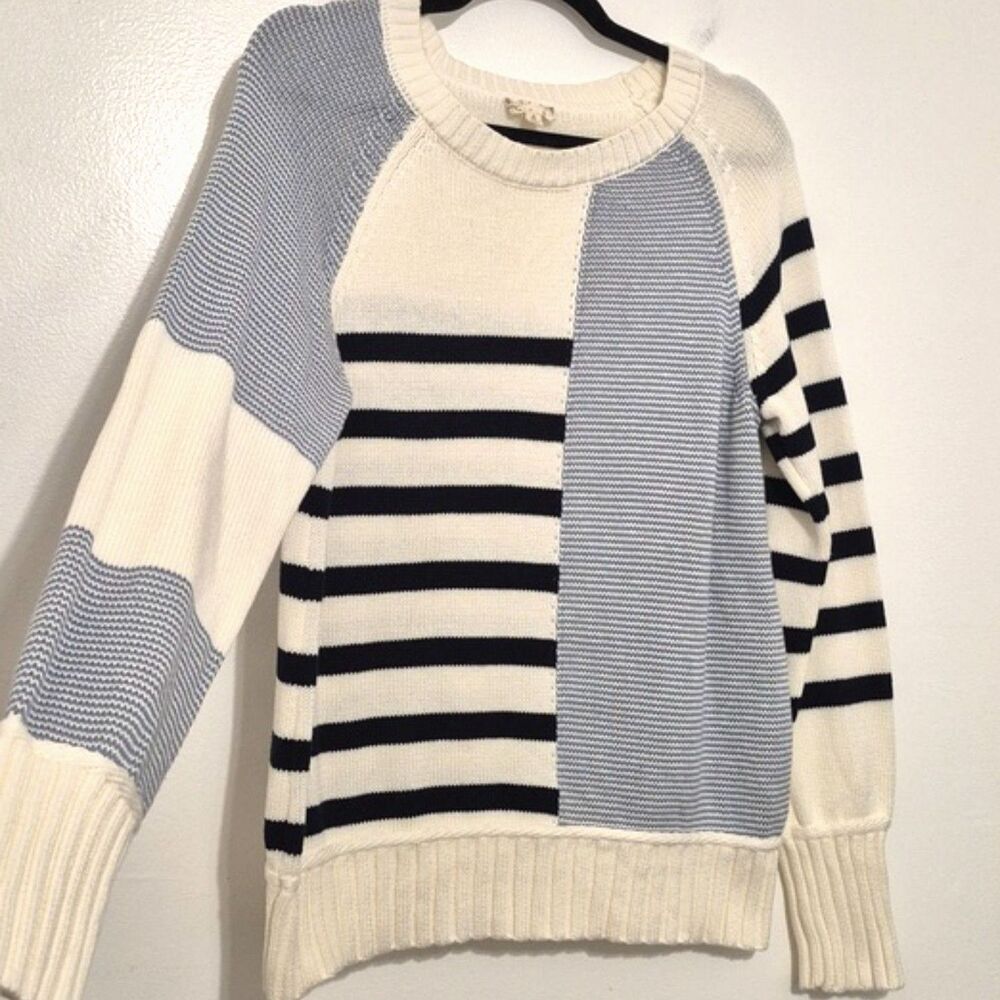 Hem & Thread Patchwork Stripe Knit Sweater M Colo… - image 4